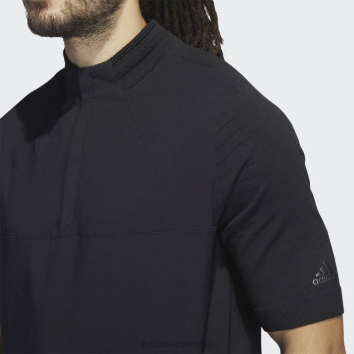 Adidas Pulover negru cu fermoar sfert din primeknit bărbați negru 2JBN7124