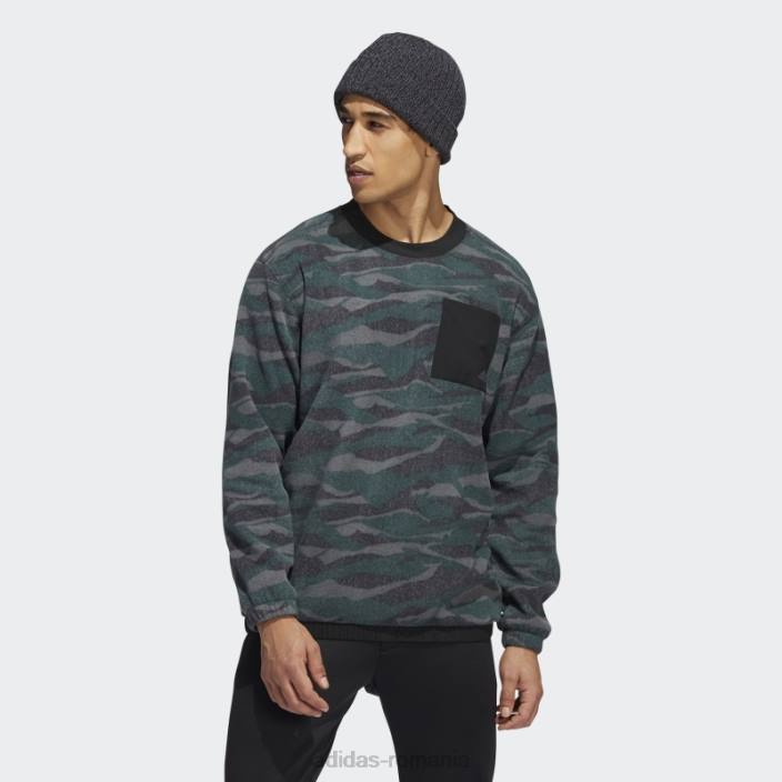 Adidas hanorac pentru echipaj cu imprimeu texturat negru adidas bărbați negru/gri/verde 2JBN7530