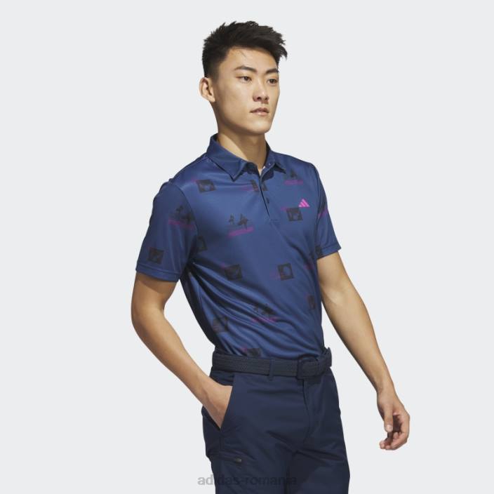 Adidas tricou polo bleumarin cu imprimeu integral bărbați bleumarin/fucsia/negru 2JBN6238