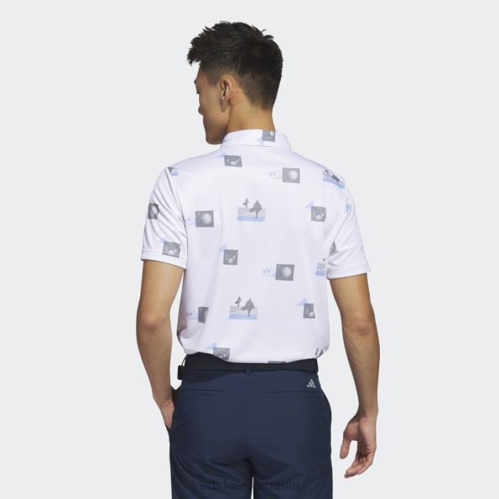 Adidas tricou polo cu imprimeu integral alb bărbați alb/albastru/gri 2JBN6241