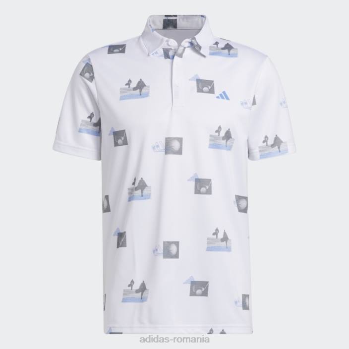 Adidas tricou polo cu imprimeu integral alb bărbați alb/albastru/gri 2JBN6241