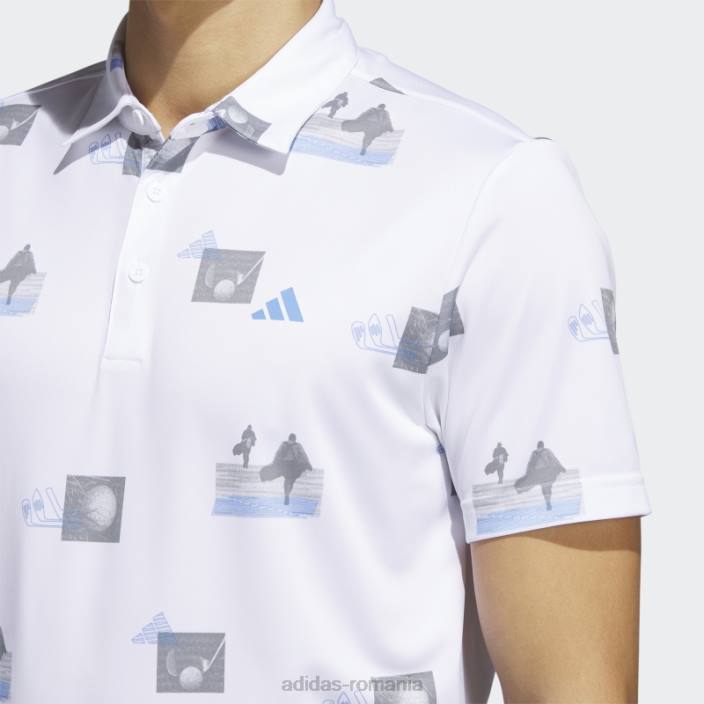Adidas tricou polo cu imprimeu integral alb bărbați alb/albastru/gri 2JBN6241
