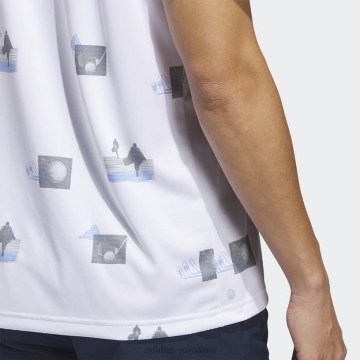 Adidas tricou polo cu imprimeu integral alb bărbați alb/albastru/gri 2JBN6241