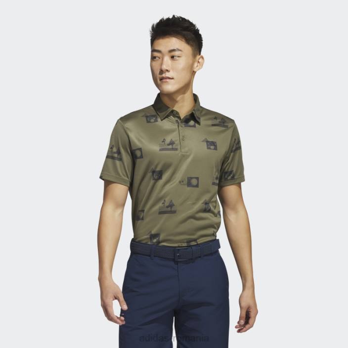 Adidas tricou polo cu imprimeu peste tot olive bărbați măsline/negru/carbon 2JBN6493