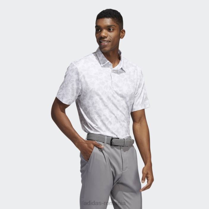 Adidas tricou polo cu imprimeu prisma alb bărbați alb/gri 2JBN1123