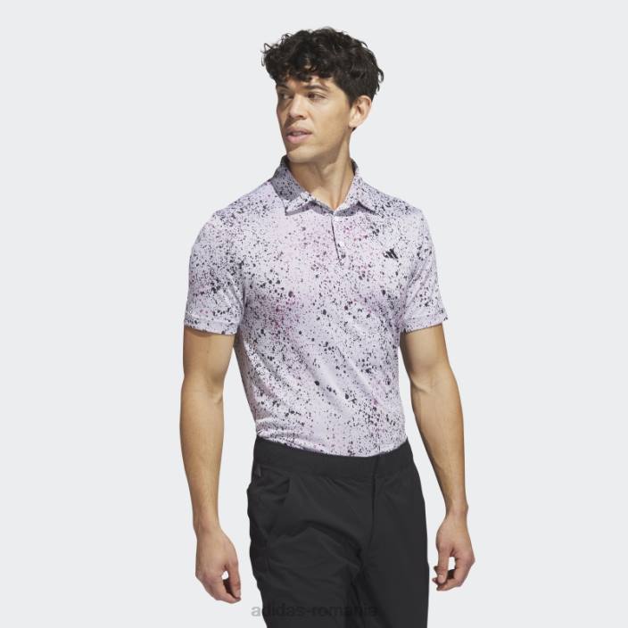 Adidas tricou polo golf jacquard alb bărbați alb/negru/fucsia 2JBN5852