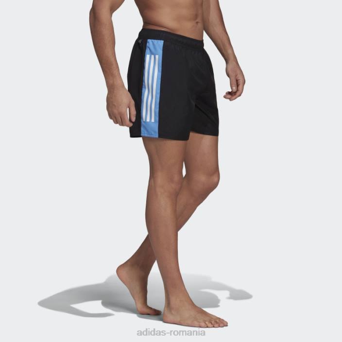 Adidas pantaloni scurți de baie colorblock cu 3 dungi de lungime scurtă, negru bărbați negru/albastru real 2JBN15241