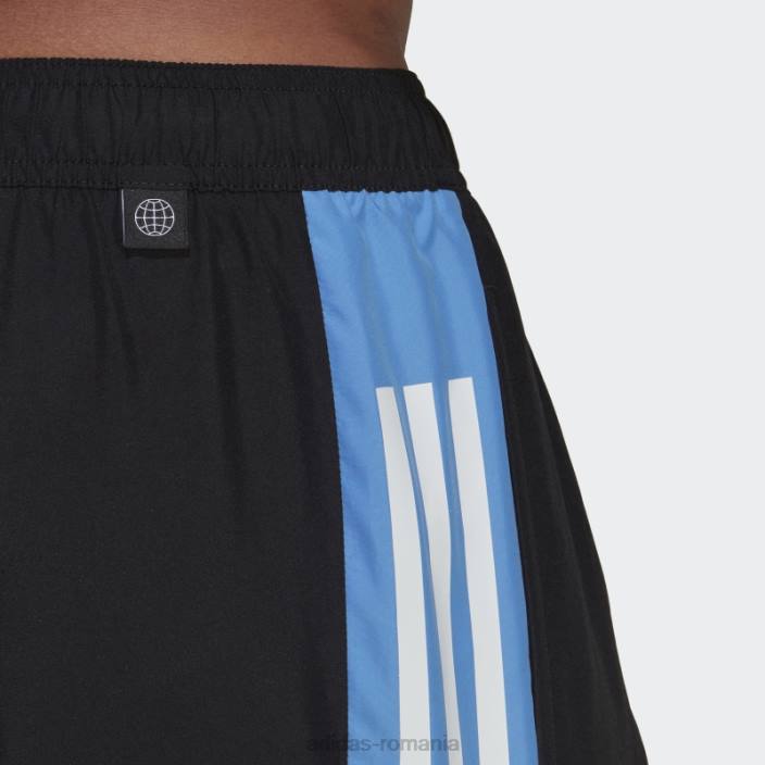 Adidas pantaloni scurți de baie colorblock cu 3 dungi de lungime scurtă, negru bărbați negru/albastru real 2JBN15241