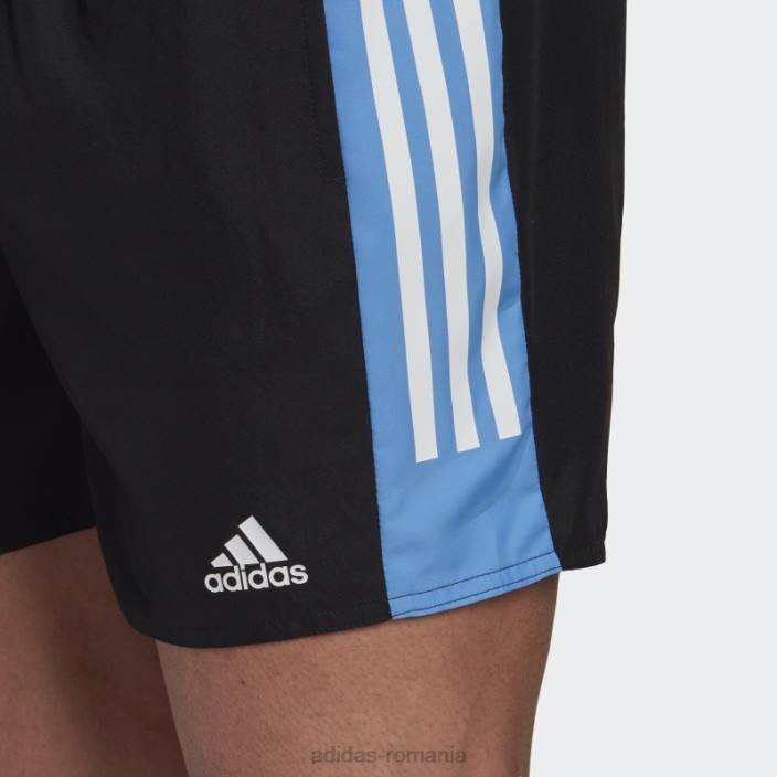 Adidas pantaloni scurți de baie colorblock cu 3 dungi de lungime scurtă, negru bărbați negru/albastru real 2JBN15241