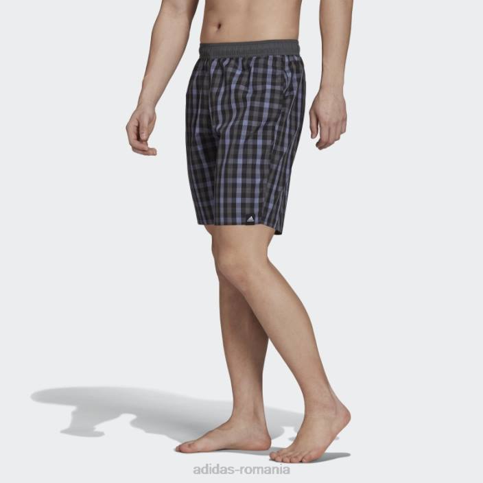 Adidas pantaloni scurți de baie cu carouri negri, lungime clasică bărbați gri inchis 2JBN14633