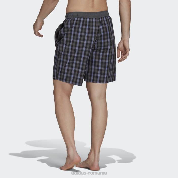 Adidas pantaloni scurți de baie cu carouri negri, lungime clasică bărbați gri inchis 2JBN14633