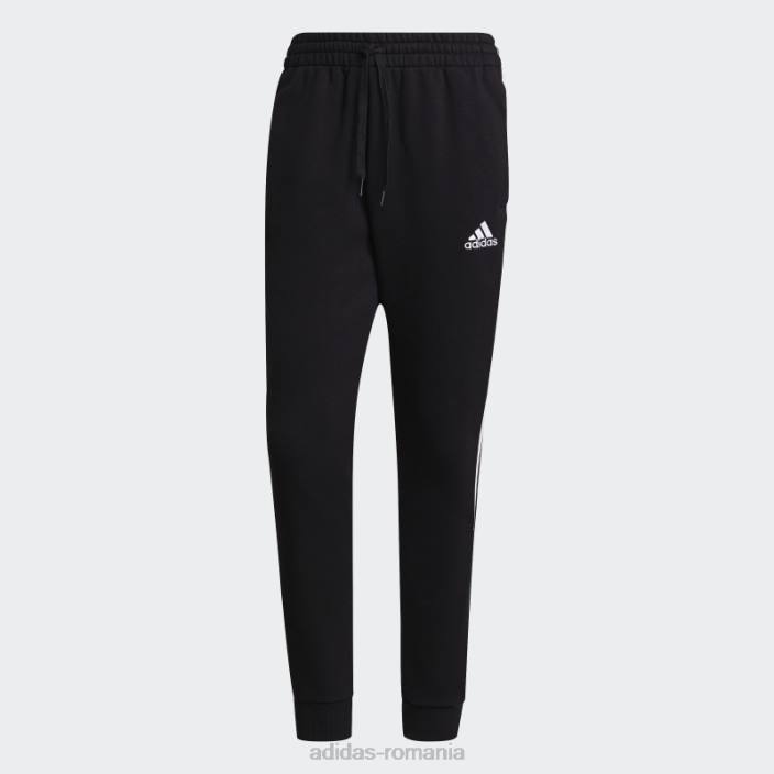 Adidas essentials fleece manșetă conică pantaloni cu 3 dungi negri bărbați alb negru 2JBN1627
