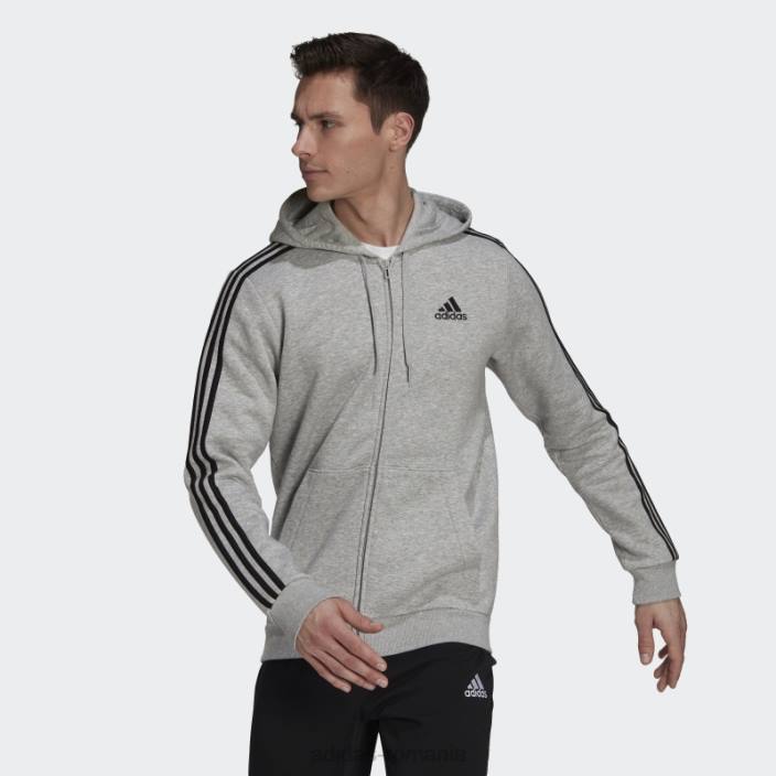 Adidas hanorac adidas cu fermoar complet, gri mediu, fleece, cu fermoar bărbați gri mediu 2JBN3651