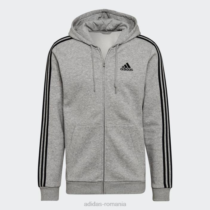 Adidas hanorac adidas cu fermoar complet, gri mediu, fleece, cu fermoar bărbați gri mediu 2JBN3651