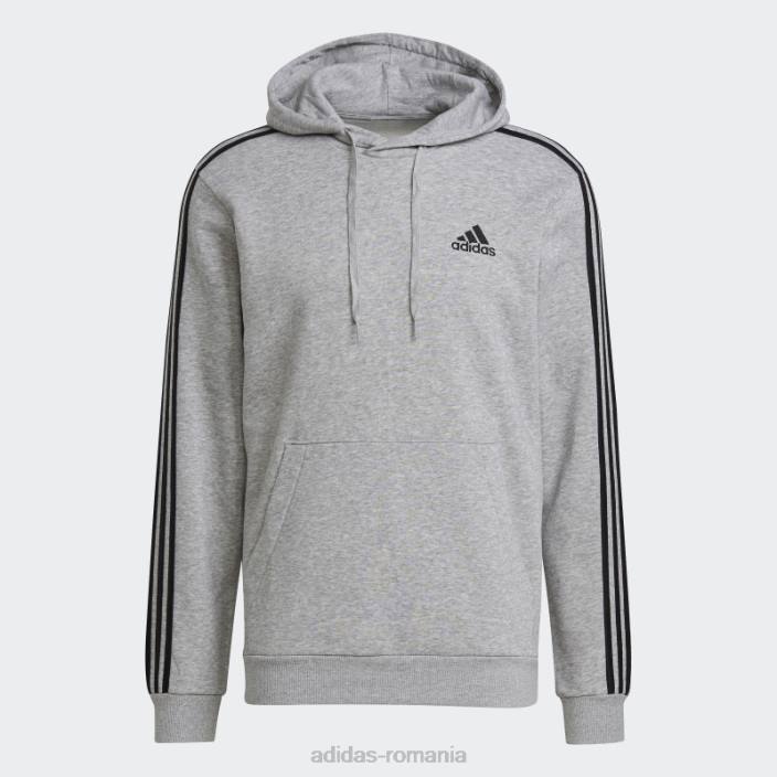 Adidas hanorac cu 3 dungi, gri mediu, fleece essentials bărbați gri mediu/negru 2JBN1528