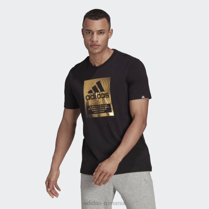 Adidas tricou grafic cutie cu logo din folie neagră bărbați negru/auriu metalic 2JBN1690