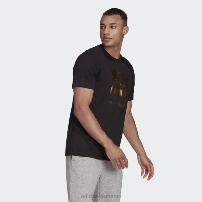 Adidas tricou grafic cutie cu logo din folie neagră bărbați negru/auriu metalic 2JBN1690