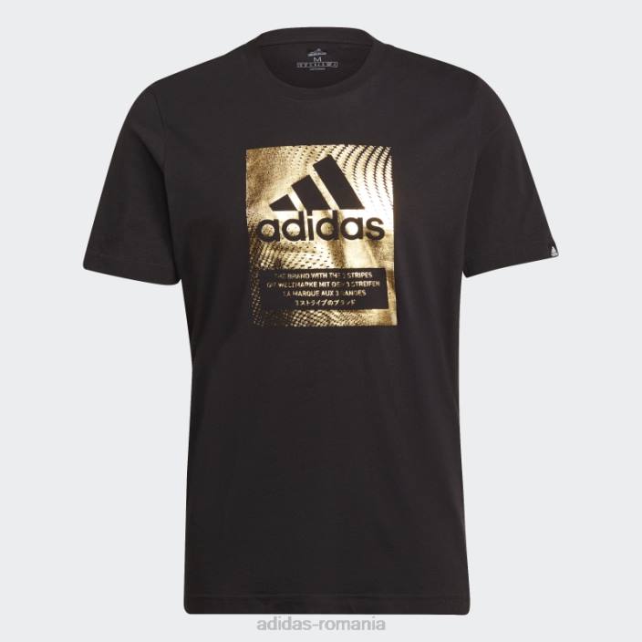 Adidas tricou grafic cutie cu logo din folie neagră bărbați negru/auriu metalic 2JBN1690
