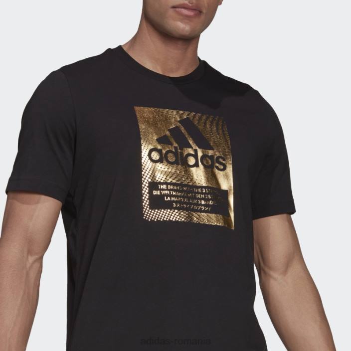 Adidas tricou grafic cutie cu logo din folie neagră bărbați negru/auriu metalic 2JBN1690