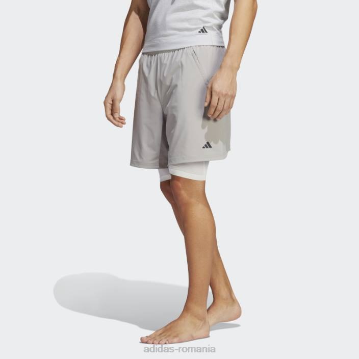 Adidas Pantaloni scurți 2-în-1 pentru antrenament yoga mgh, gri solid bărbați mgh solid gri/alb 2JBN14494