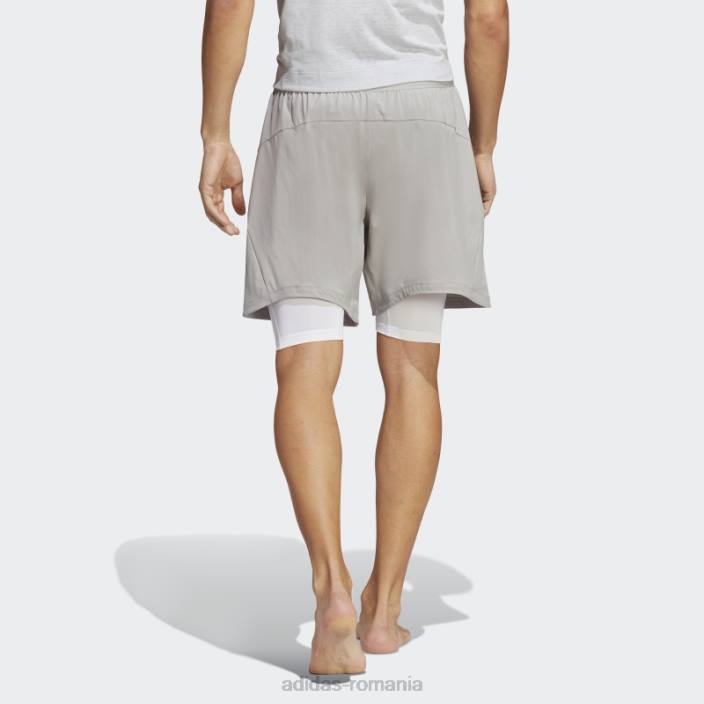 Adidas Pantaloni scurți 2-în-1 pentru antrenament yoga mgh, gri solid bărbați mgh solid gri/alb 2JBN14494