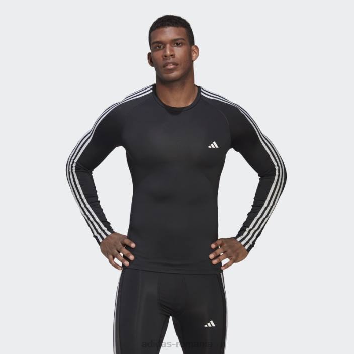 Adidas Tricou negru adidas cu mâneci lungi de antrenament techfit cu 3 dungi bărbați negru 2JBN13461
