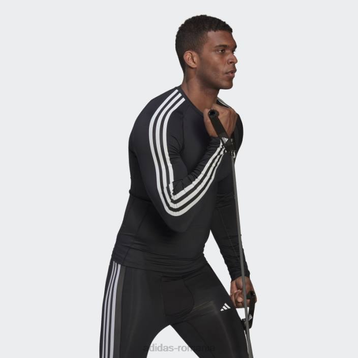 Adidas Tricou negru adidas cu mâneci lungi de antrenament techfit cu 3 dungi bărbați negru 2JBN13461