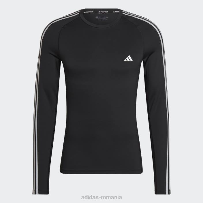 Adidas Tricou negru adidas cu mâneci lungi de antrenament techfit cu 3 dungi bărbați negru 2JBN13461