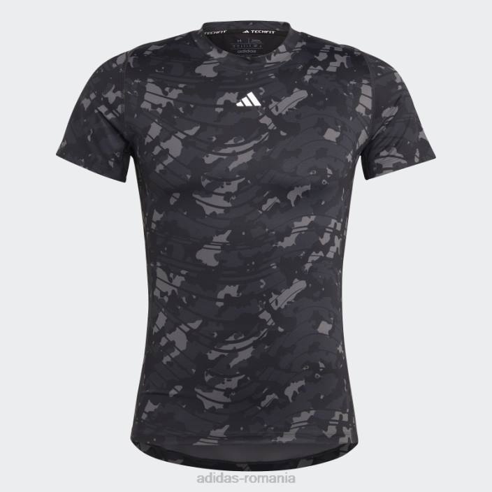 Adidas Tricou negru de antrenament techfit cu imprimeu integral adidas bărbați negru 2JBN5667