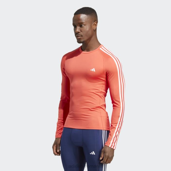 Adidas Tricou roșu adidas cu mâneci lungi de antrenament techfit cu 3 dungi bărbați roșu 2JBN13983