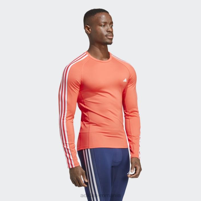Adidas Tricou roșu adidas cu mâneci lungi de antrenament techfit cu 3 dungi bărbați roșu 2JBN13983