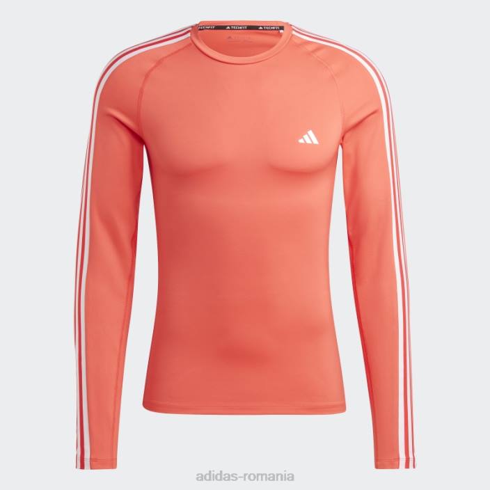 Adidas Tricou roșu adidas cu mâneci lungi de antrenament techfit cu 3 dungi bărbați roșu 2JBN13983