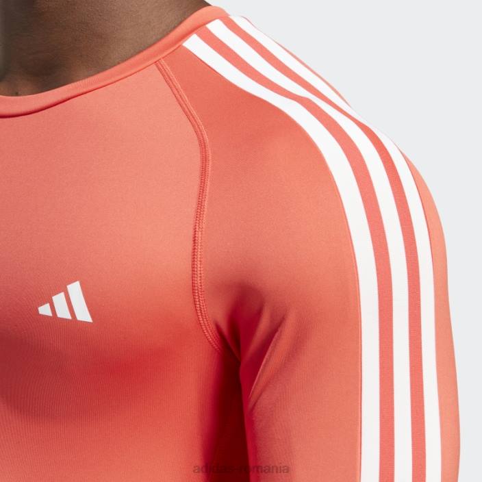 Adidas Tricou roșu adidas cu mâneci lungi de antrenament techfit cu 3 dungi bărbați roșu 2JBN13983