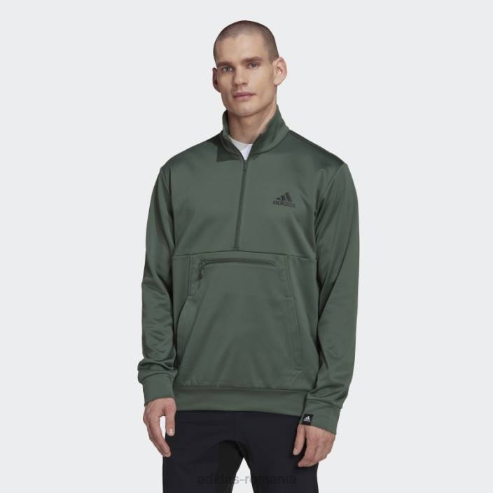 Adidas green oxide aeroready joc și du-te mic logo cu jumătate de fermoar bărbați oxid verde/negru 2JBN7121