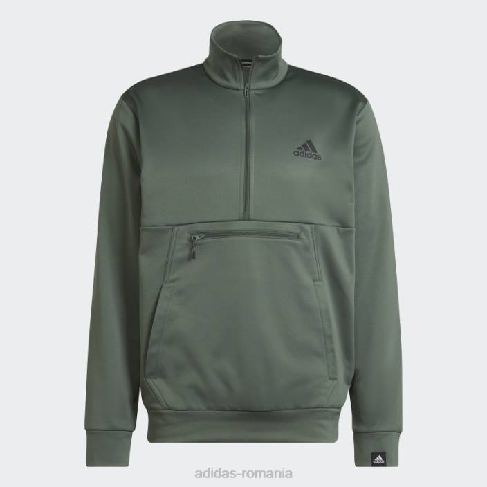 Adidas green oxide aeroready joc și du-te mic logo cu jumătate de fermoar bărbați oxid verde/negru 2JBN7121