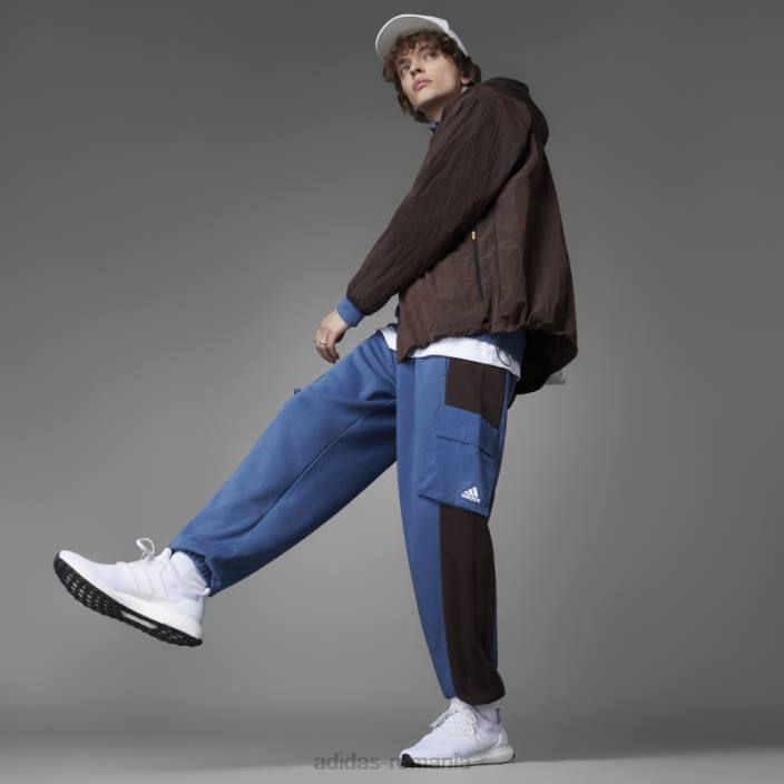 Adidas pantaloni French Terry colorblock oțel bărbați oţel 2JBN7069