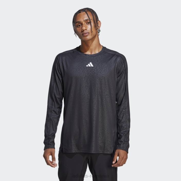 Adidas tricou negru cu mânecă lungă cu imprimeu pu pentru antrenament bărbați negru 2JBN5080