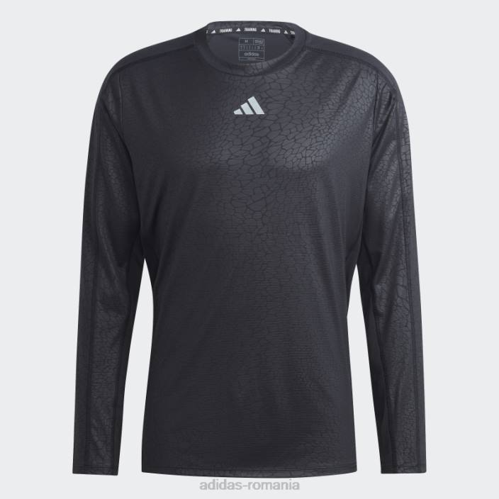 Adidas tricou negru cu mânecă lungă cu imprimeu pu pentru antrenament bărbați negru 2JBN5080
