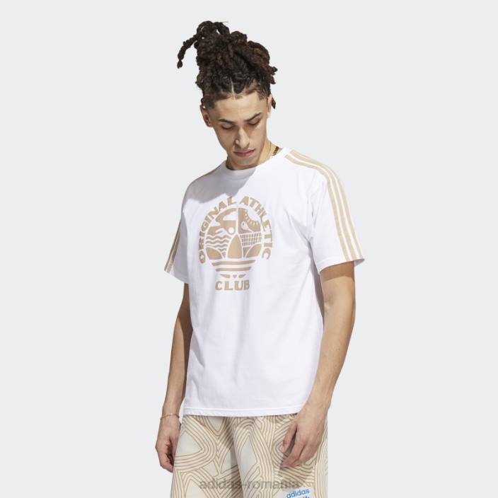Adidas Tricou alb original de atletism cu 3 dungi bărbați alb/bej 2JBN7540