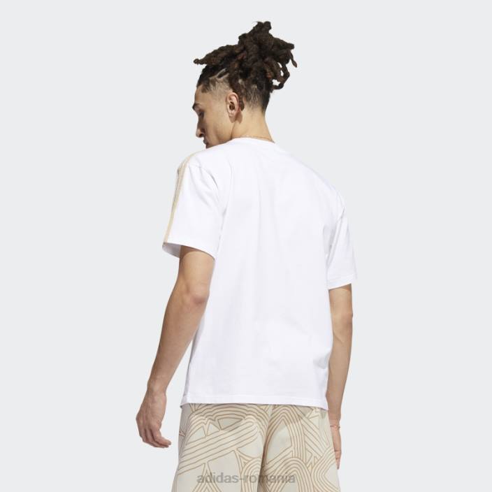 Adidas Tricou alb original de atletism cu 3 dungi bărbați alb/bej 2JBN7540
