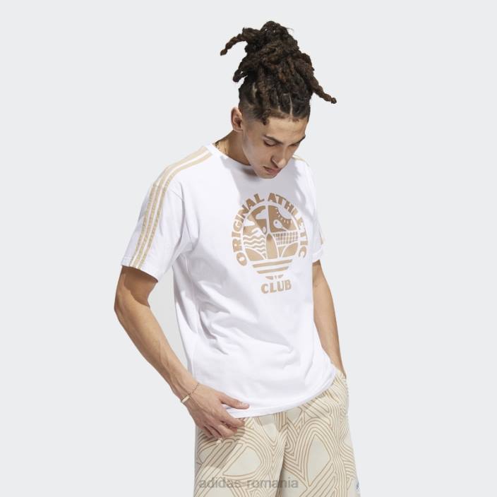 Adidas Tricou alb original de atletism cu 3 dungi bărbați alb/bej 2JBN7540