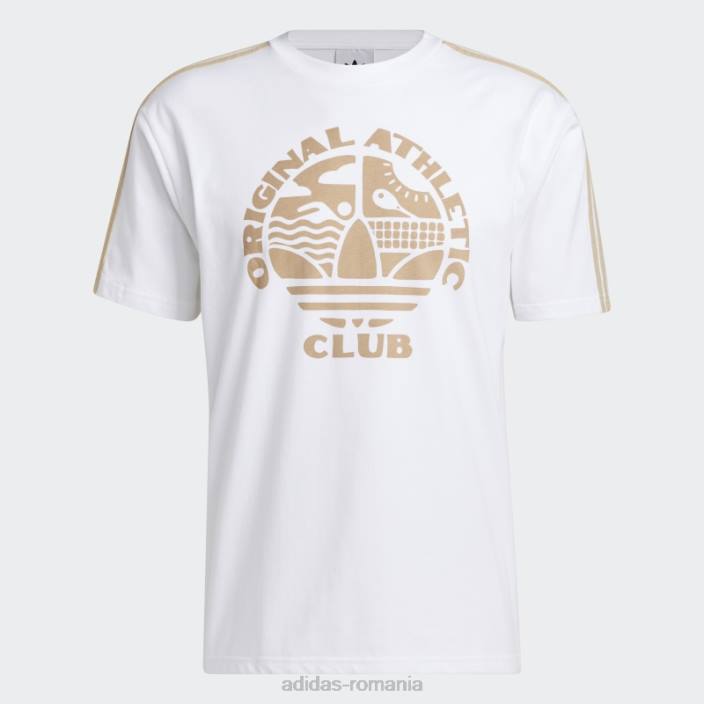 Adidas Tricou alb original de atletism cu 3 dungi bărbați alb/bej 2JBN7540