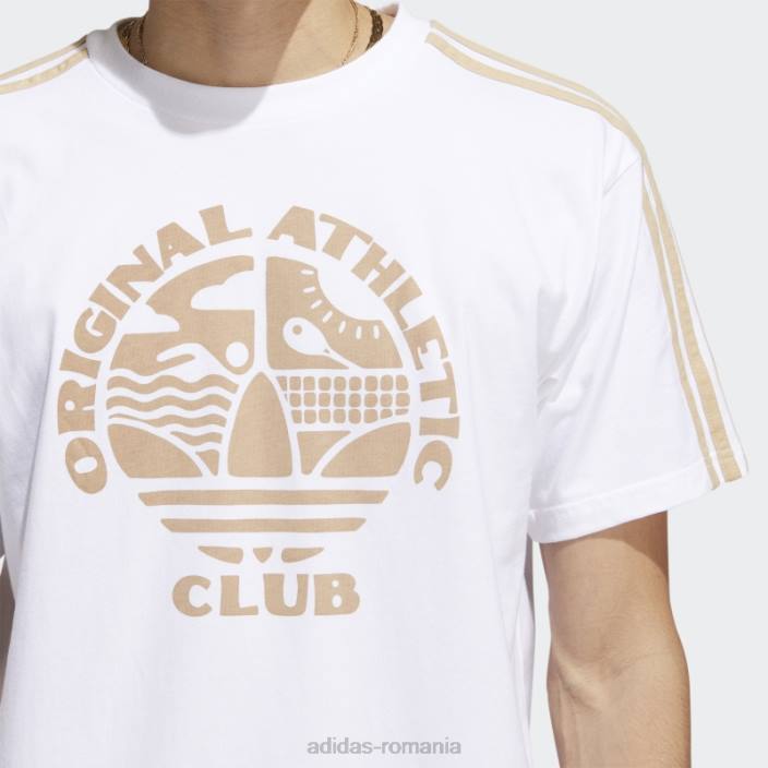 Adidas Tricou alb original de atletism cu 3 dungi bărbați alb/bej 2JBN7540
