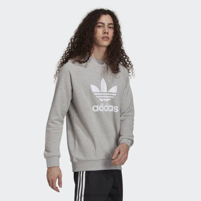 Adidas hanorac adicolor classics trefoil crewneck gri mediu bărbați gri mediu/alb 2JBN1495