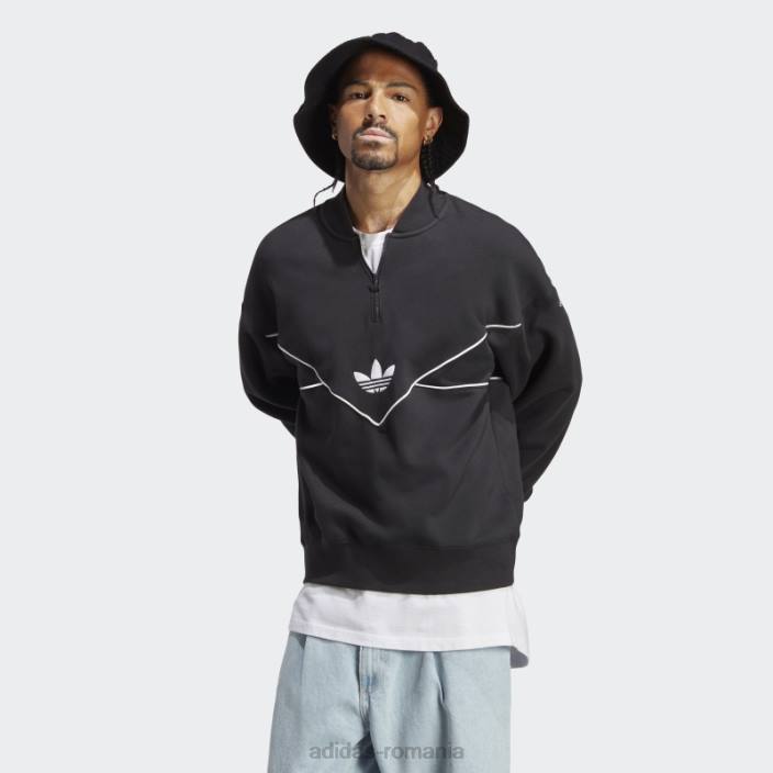 Adidas hanorac echipaj cu jumătate de fermoar adicolor sezonier negru bărbați alb negru 2JBN6361