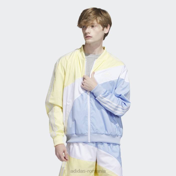 Adidas jachetă de sport țesută în vârtej galbenă bărbați zori galben/albastru 2JBN6463