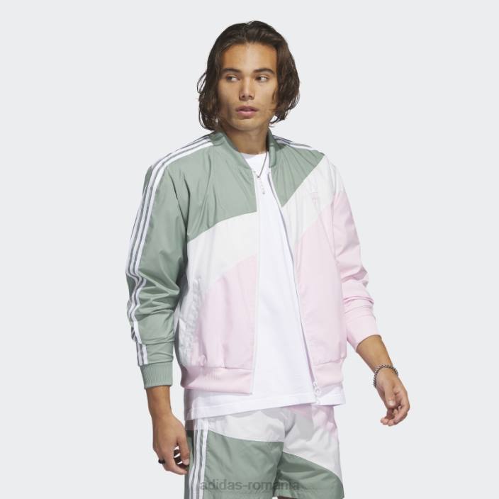 Adidas jachetă de sport țesută în vârtej verde argintiu bărbați verde argintiu/roz 2JBN6464