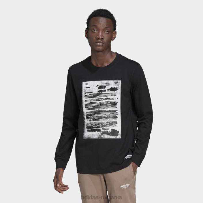 Adidas negru r.y.v. tricou grafic cu maneca lunga bărbați negru 2JBN1678