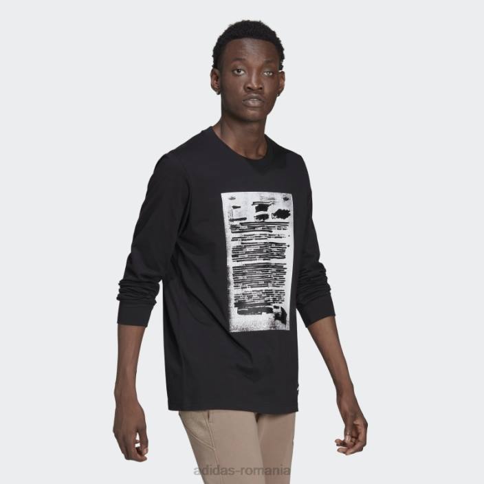 Adidas negru r.y.v. tricou grafic cu maneca lunga bărbați negru 2JBN1678