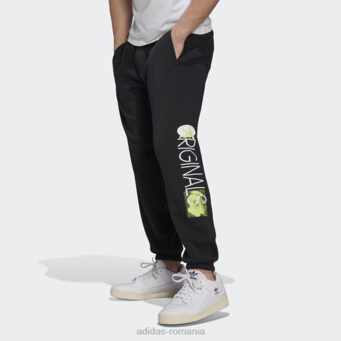 Adidas pantaloni de jogging cu transpirație grafică originali, negri bărbați negru 2JBN15121